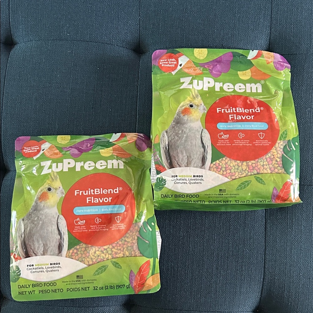 ZuPreem FruitBlend Flavor Bird Food, 2 bags, each 2 pounds NEW for medium birds